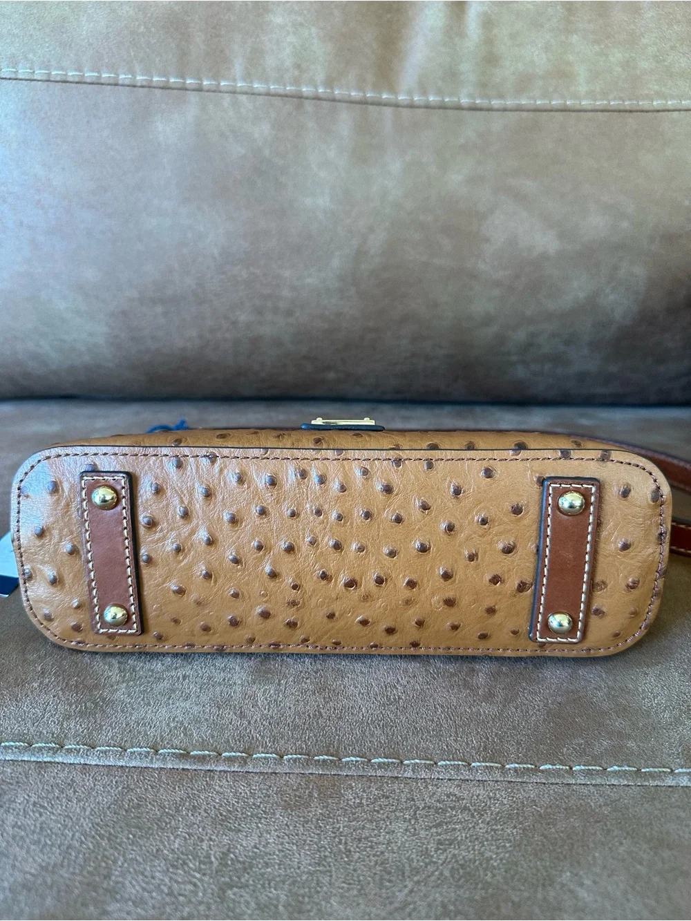Dooney & Bourke Cognac Ostrich-Embossed Shoulder Bag with Matching Coin Purse